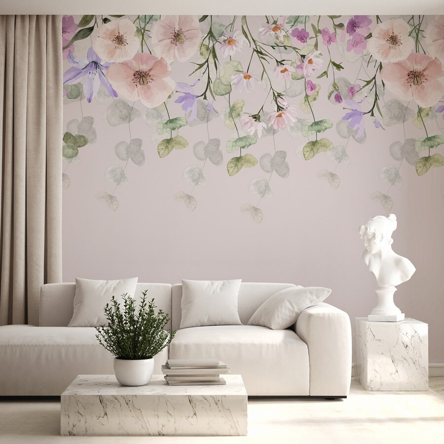 Gruppo di fiori e foglie