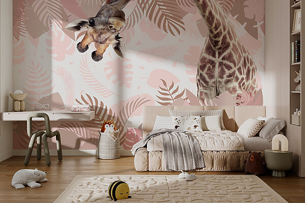 Giraffe with a pattern of leaves