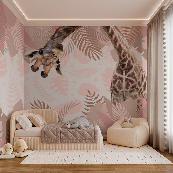 Giraffe with a pattern of leaves