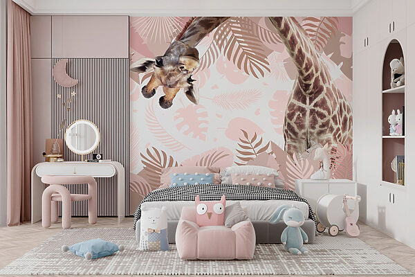 Giraffe with a pattern of leaves