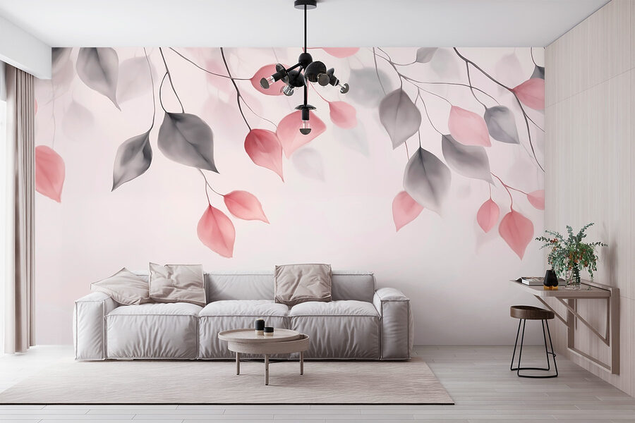 Foglie rosa e grigie sui rami