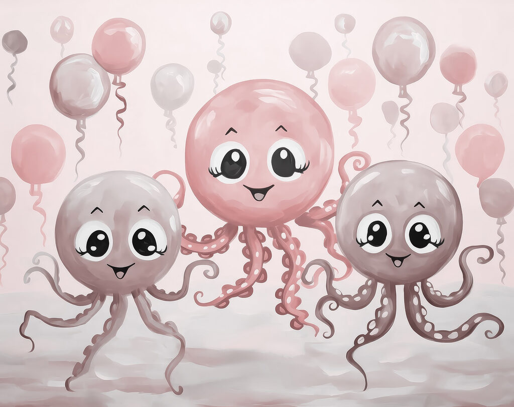 Gruppo di polpi con palloncini Gruppo di polpi con palloncini
