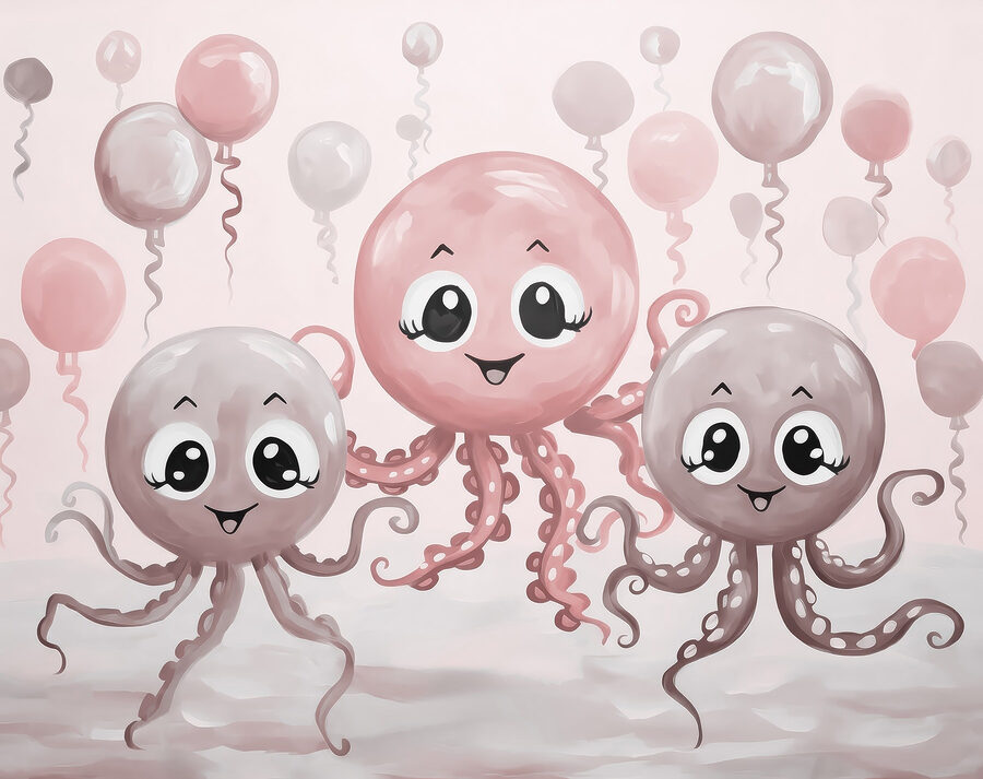 Gruppo di polpi con palloncini