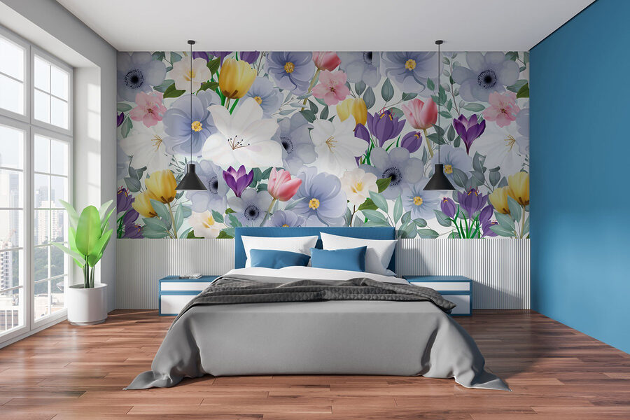 Gruppo di fiori con foglie