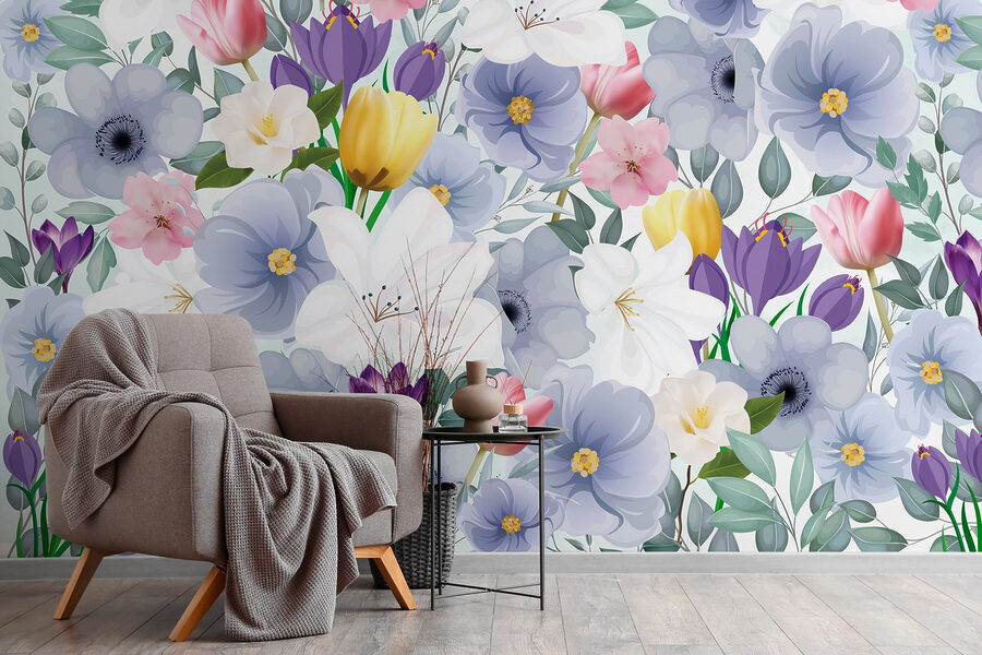 Gruppo di fiori con foglie