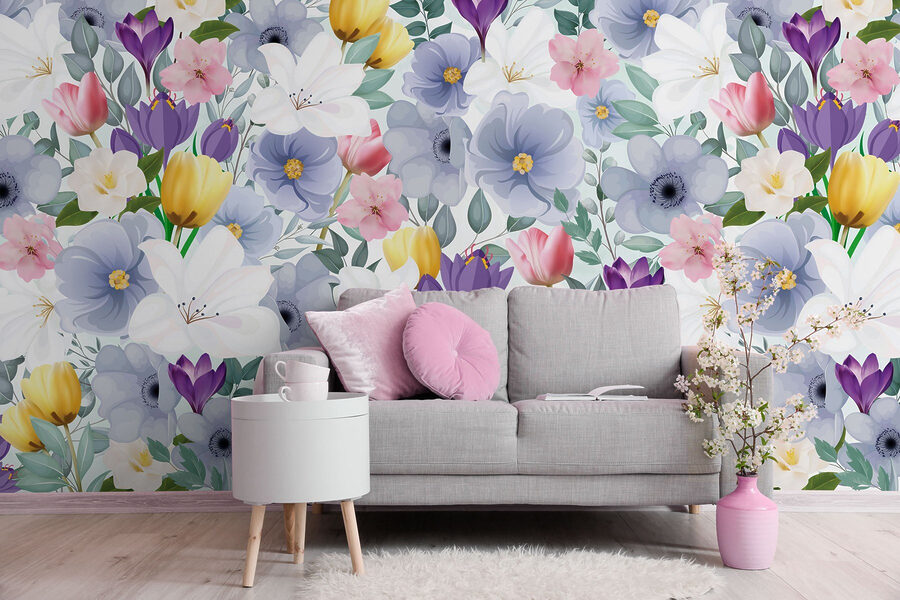 Gruppo di fiori con foglie