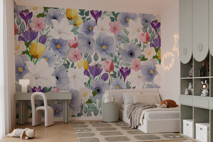 Gruppo di fiori con foglie