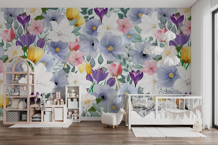 Gruppo di fiori con foglie