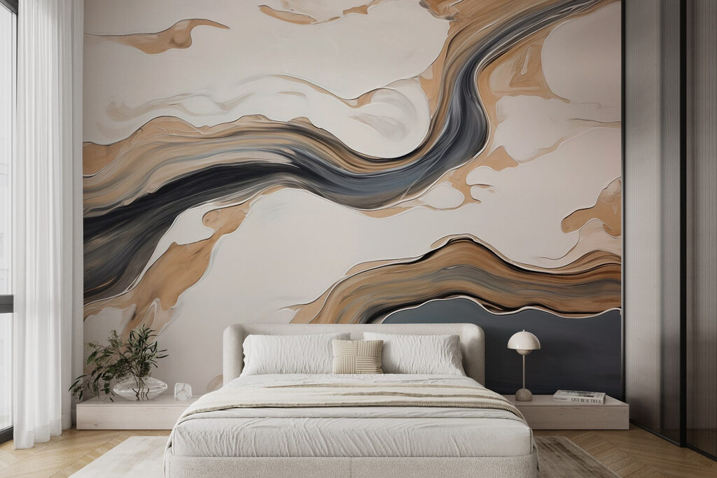 White and black swirls on a white surface