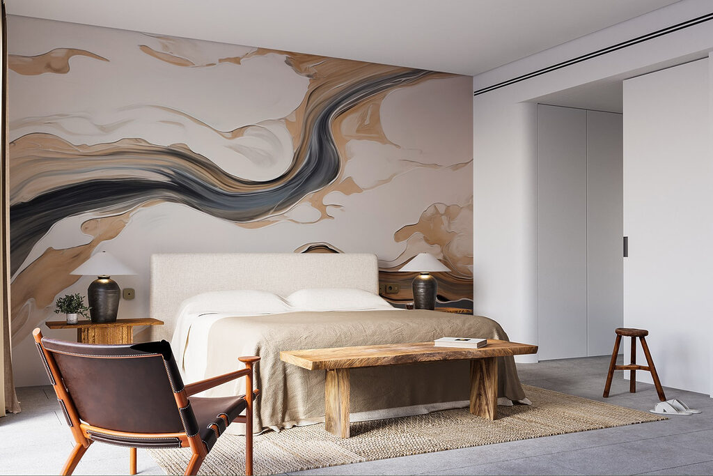 White and black swirls on a white surface