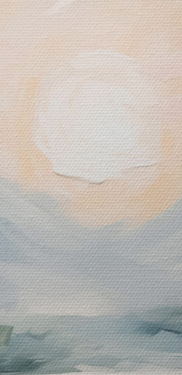 Painting of a river and mountains