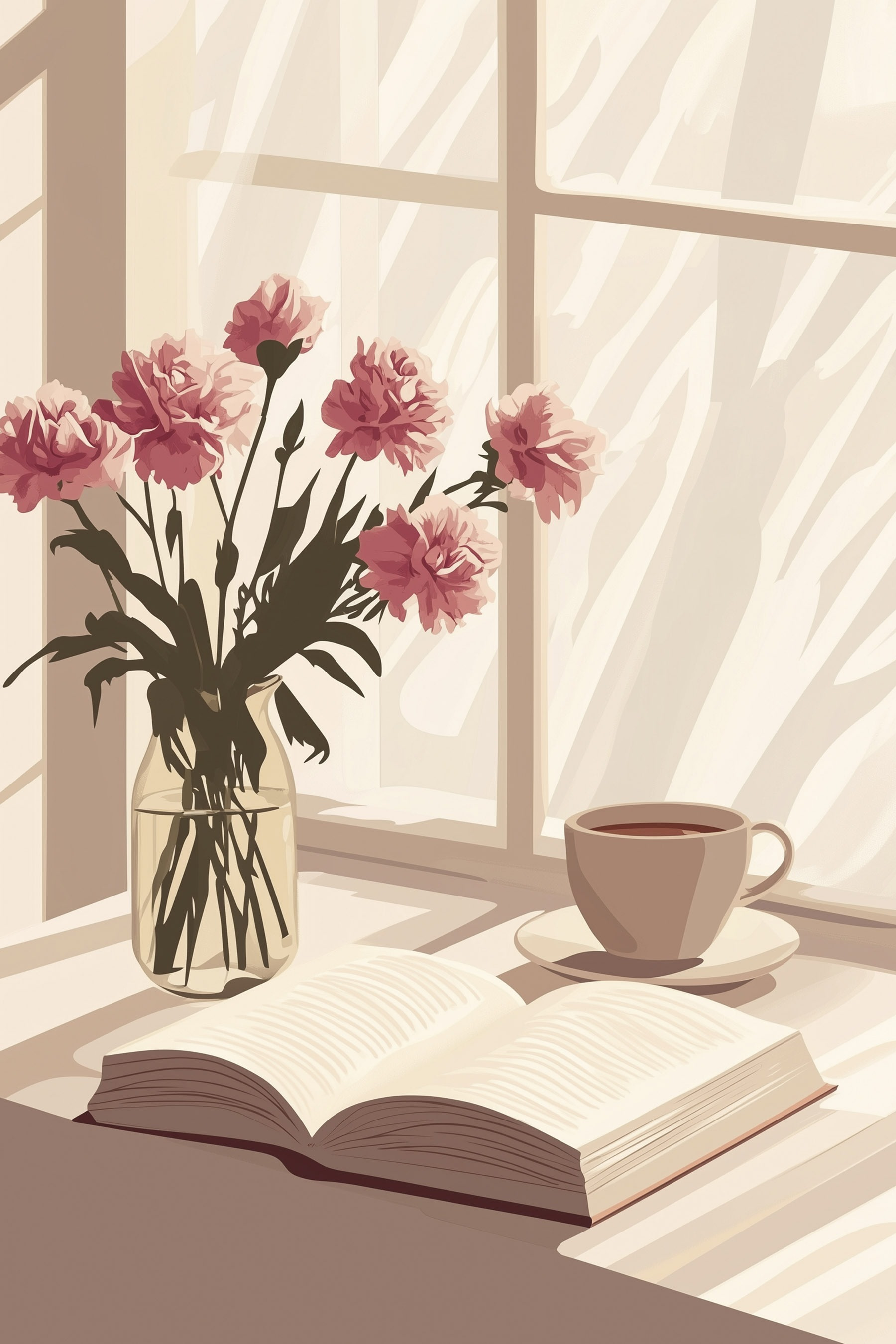 Book and a vase of flowers Book and a vase of flowers