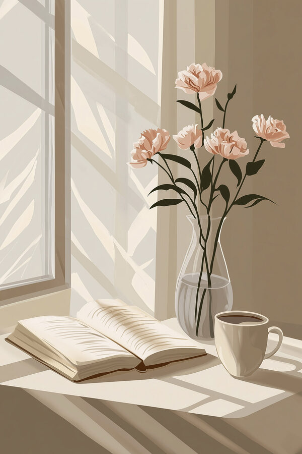 Book and a vase with flowers Book and a vase with flowers