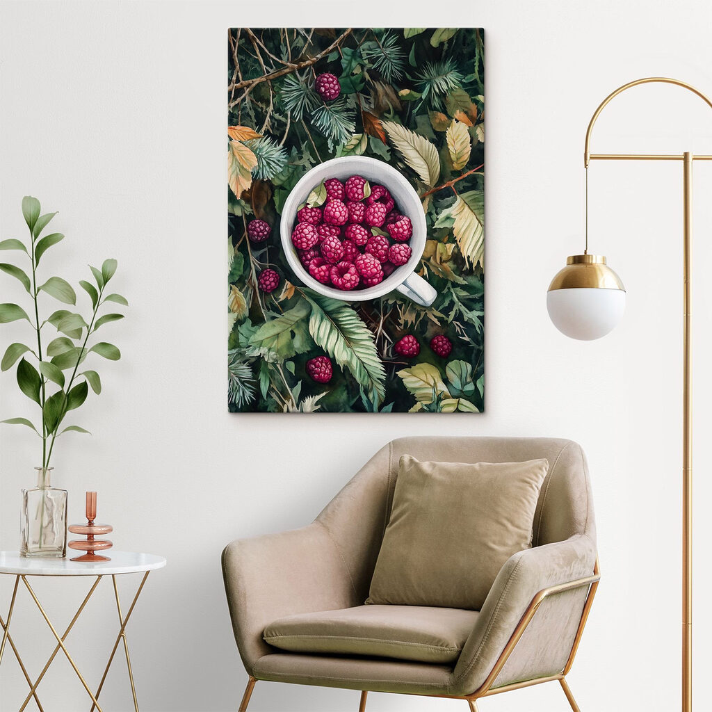 Cup of raspberries on leaves Cup of raspberries on leaves