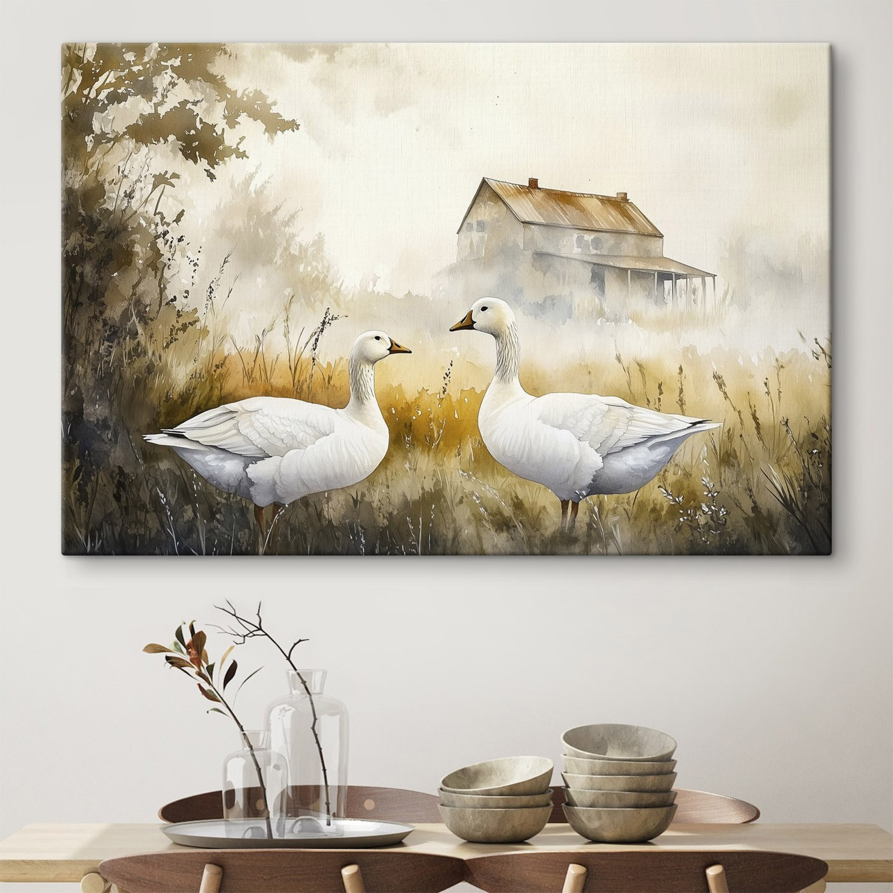 Watercolor of two geese in a field Watercolor of two geese in a field