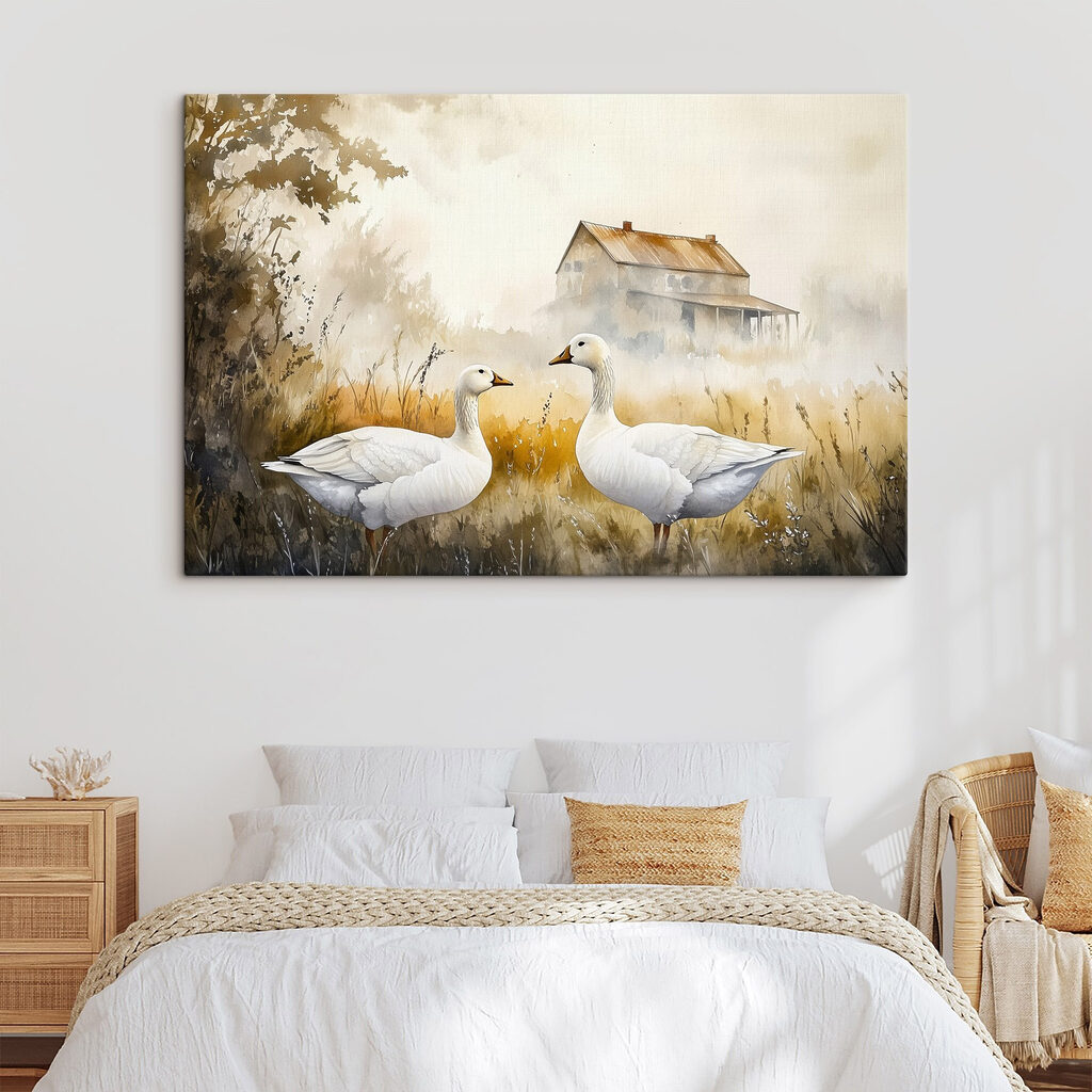 Watercolor of two geese in a field Watercolor of two geese in a field
