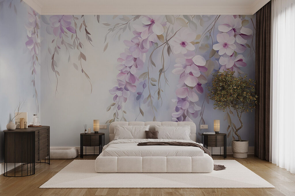 Painting of flowers on a branch