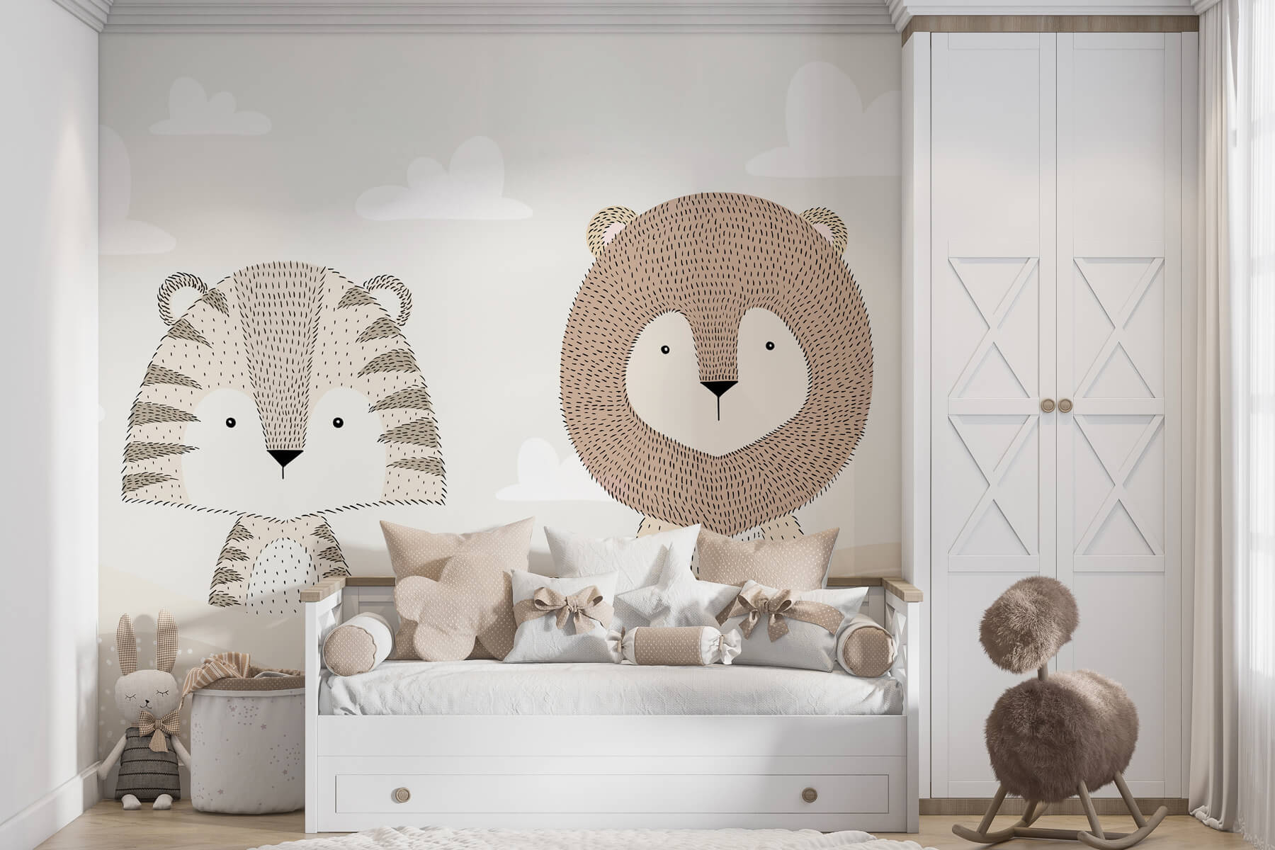 Lion and tiger in a desert Lion and tiger in a desert