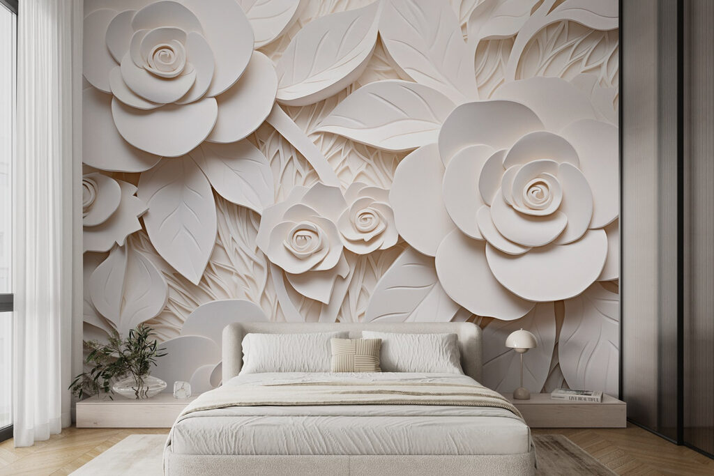 White paper flowers and leaves