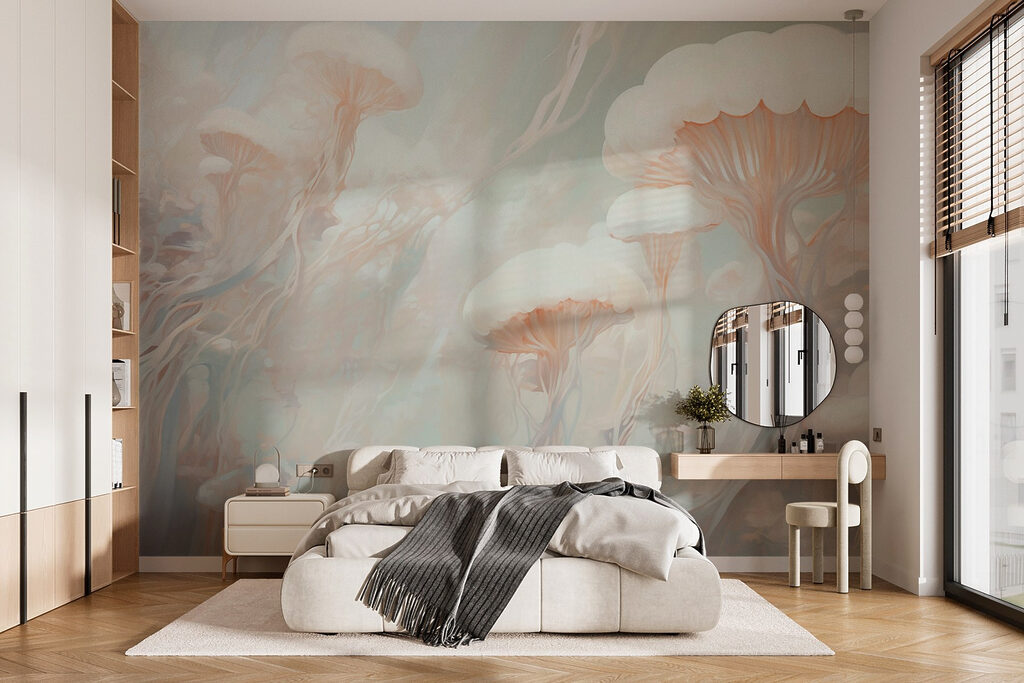 Group of white mushrooms