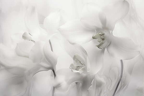Delicate orchidee bianche in una luce soffusa Delicate orchidee bianche in una luce soffusa