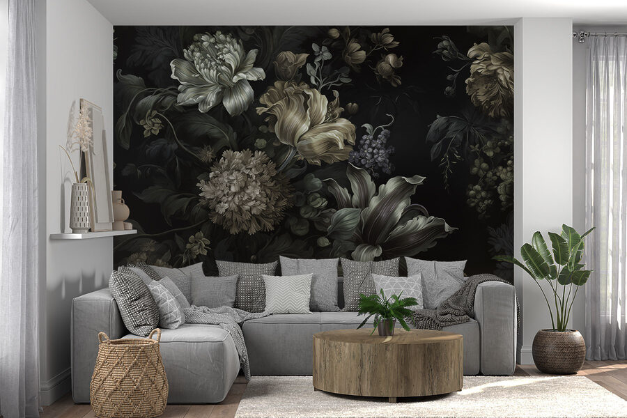 Pittura di fiori su sfondo nero Pittura di fiori su sfondo nero