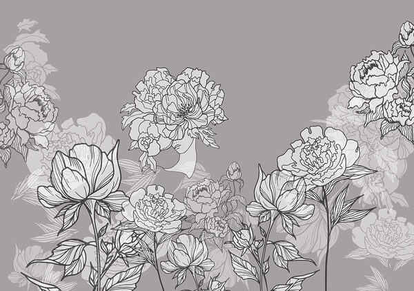 Linea di fiori su sfondo grigio Linea di fiori su sfondo grigio