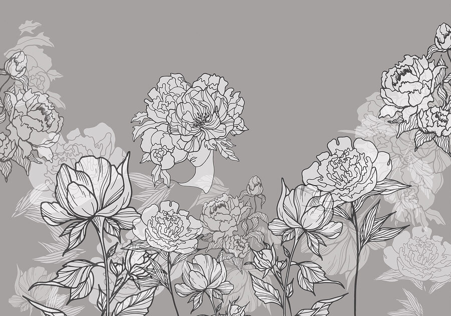 Linea di fiori su sfondo grigio