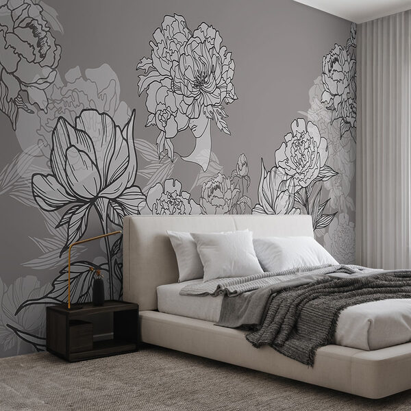 Linea di fiori su sfondo grigio Linea di fiori su sfondo grigio