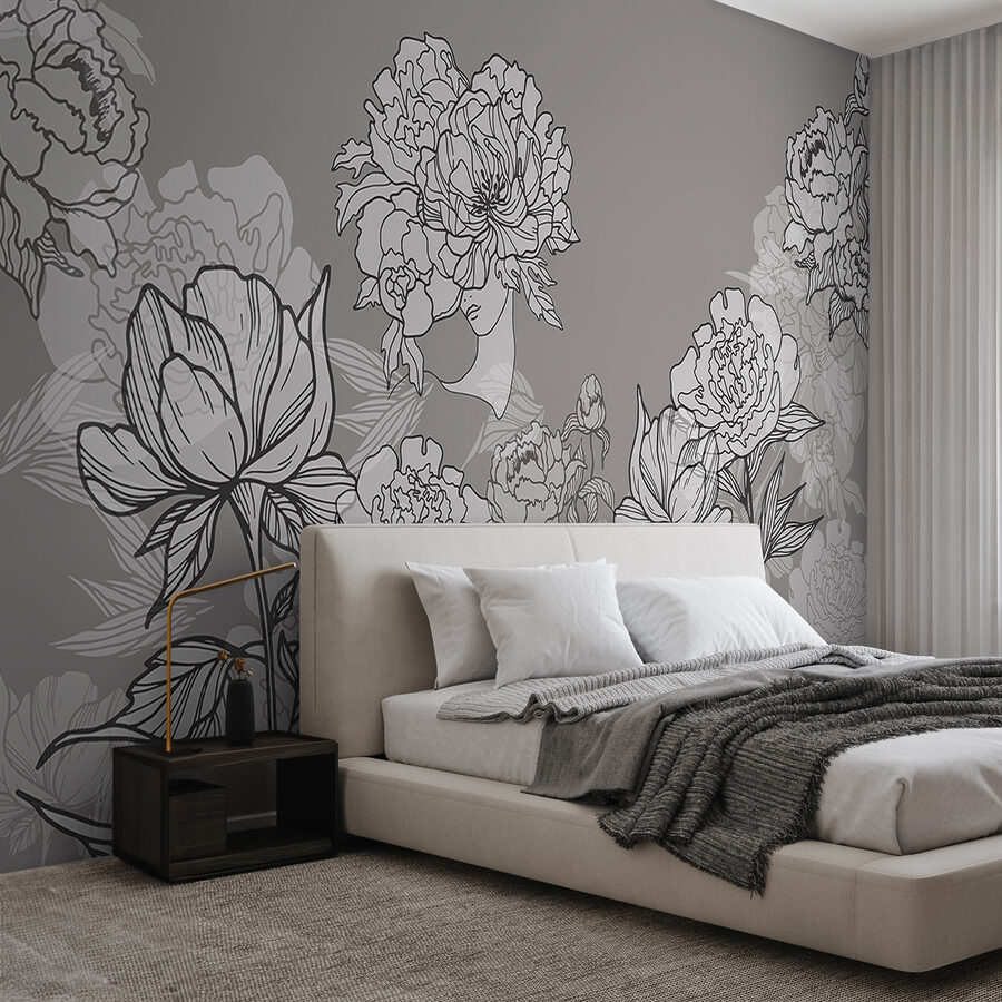 Linea di fiori su sfondo grigio