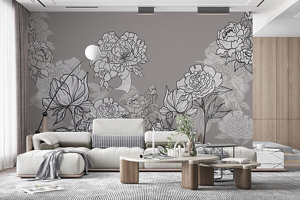 Linea di fiori su sfondo grigio Linea di fiori su sfondo grigio