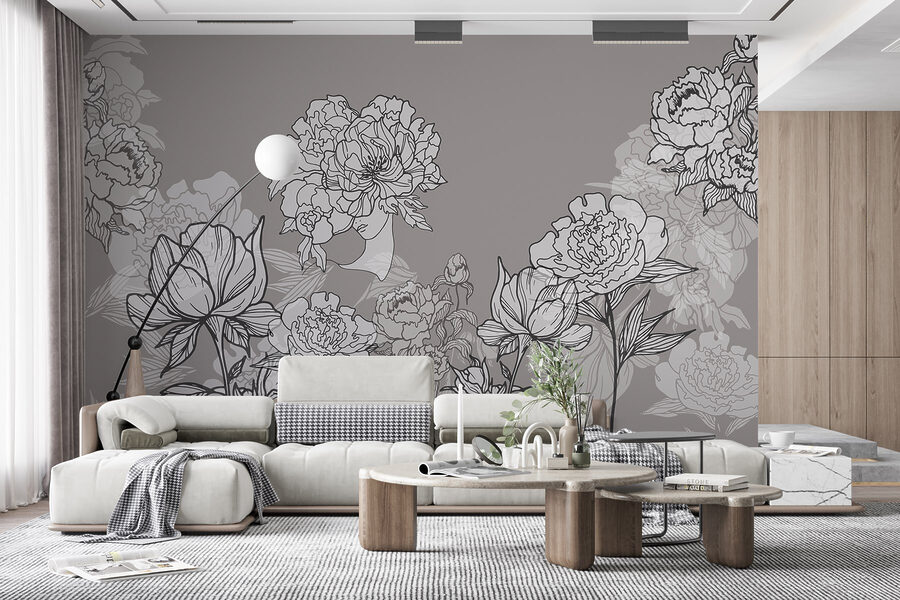 Linea di fiori su sfondo grigio