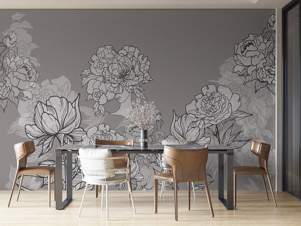 Linea di fiori su sfondo grigio Linea di fiori su sfondo grigio