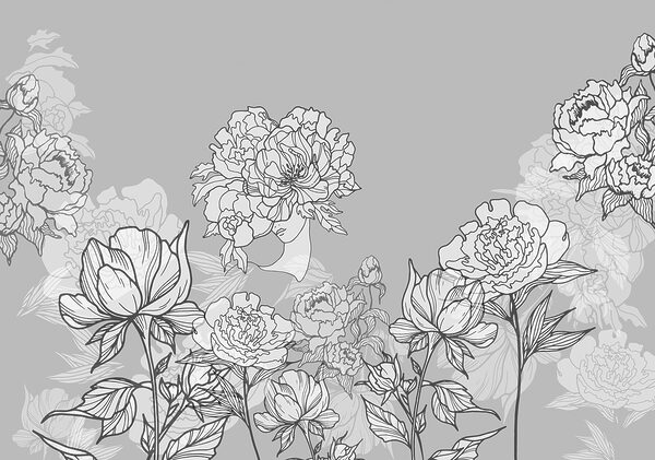 Linea di fiori su sfondo grigio Linea di fiori su sfondo grigio