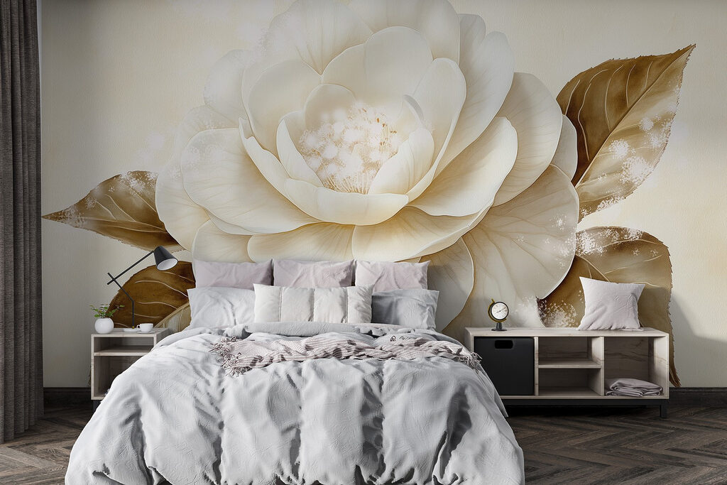 White flower with brown leaves