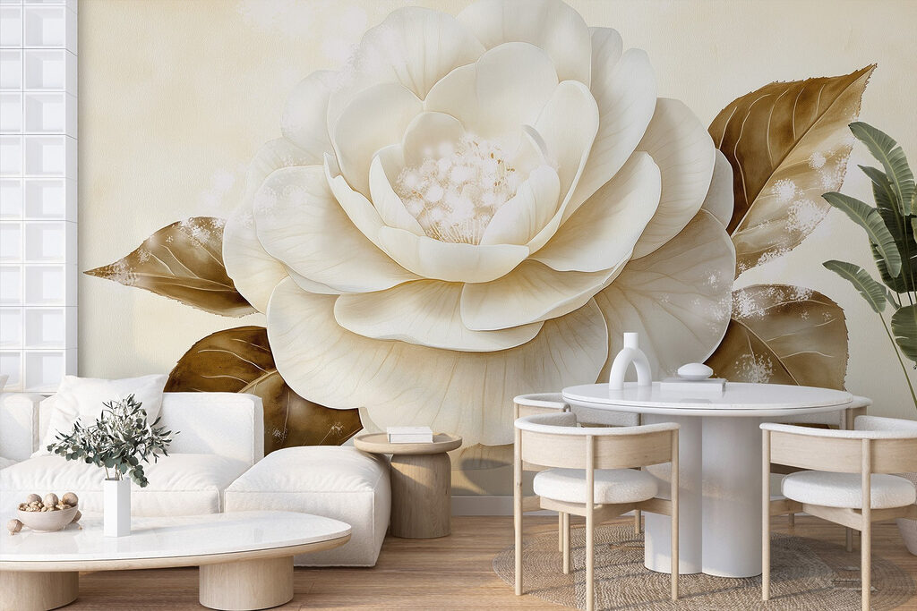 White flower with brown leaves