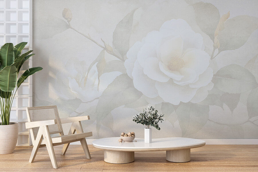 Fiore bianco con foglie verdi