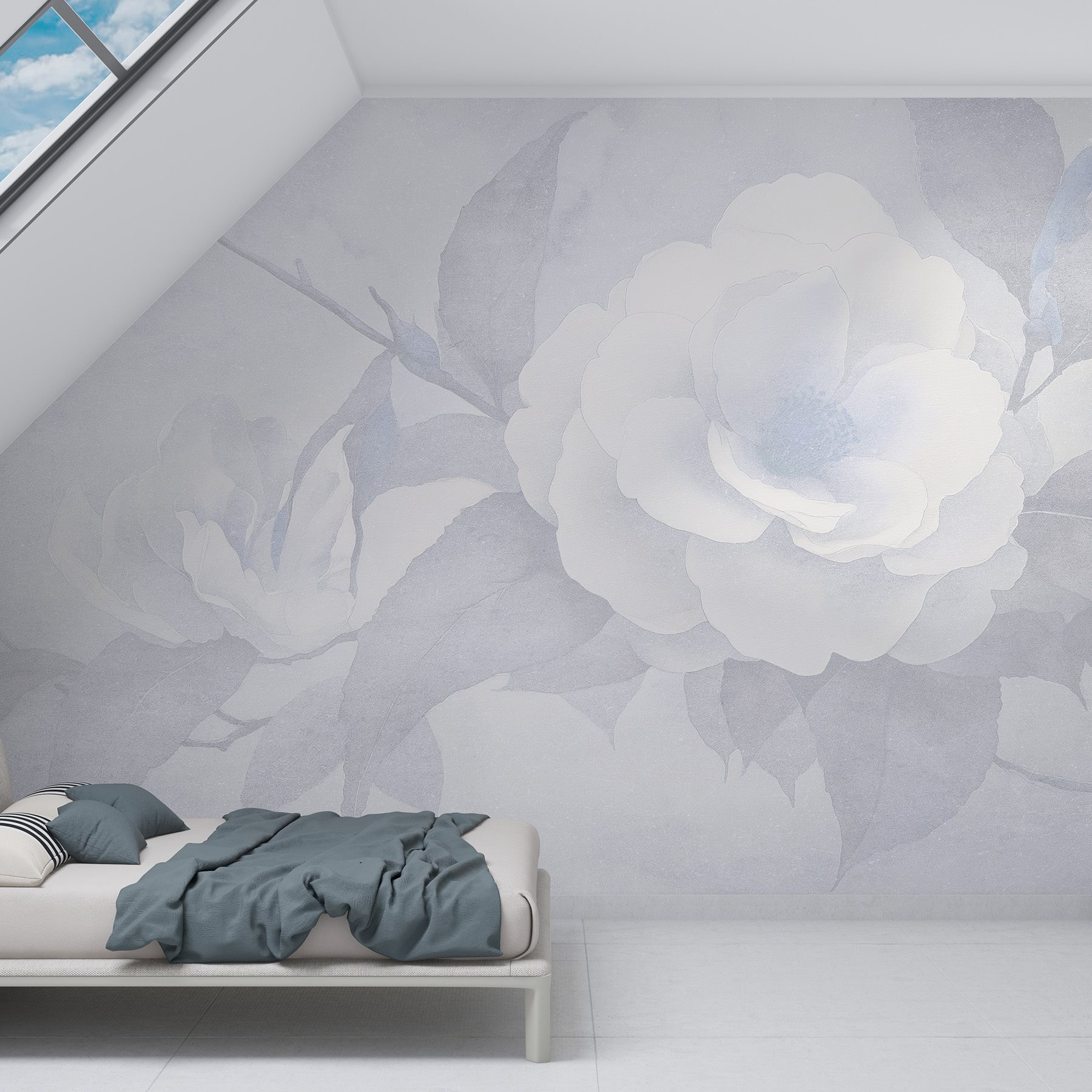 White flower with leaves