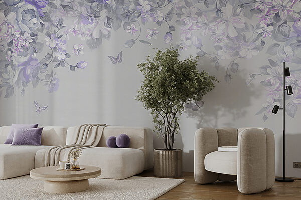 Un disegno floreale con farfalle Un disegno floreale con farfalle
