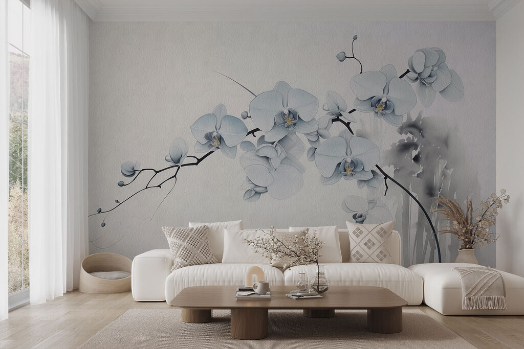 Painting of a branch with white flowers