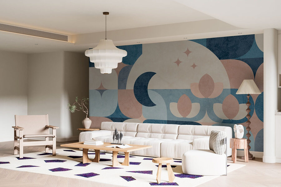 Disegno geometrico blu e rosa