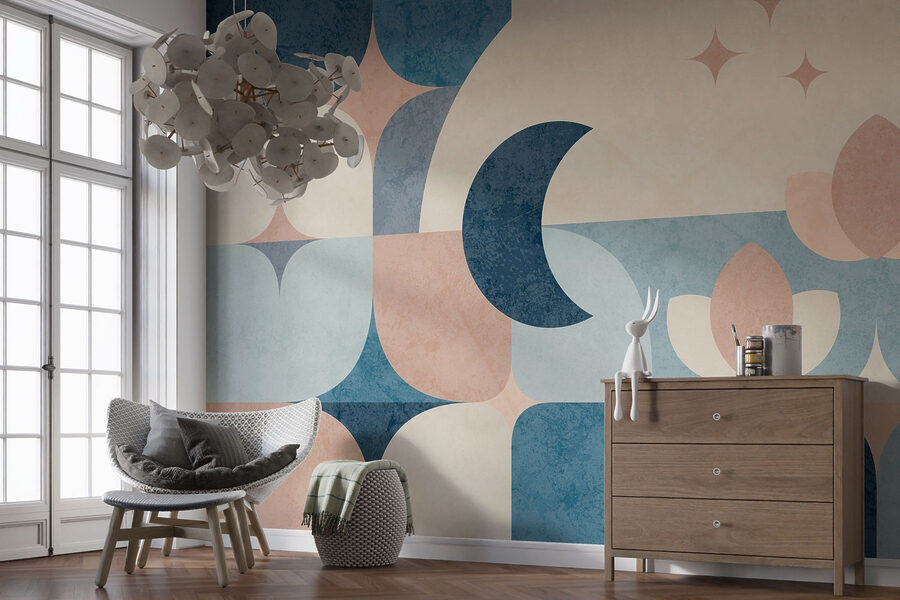 Disegno geometrico blu e rosa