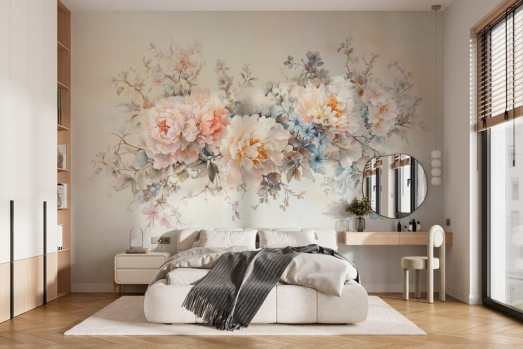 Painting of flowers on a white surface