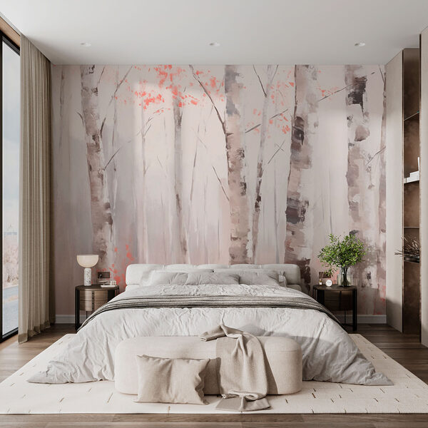 Pittura di alberi con foglie rosa Pittura di alberi con foglie rosa