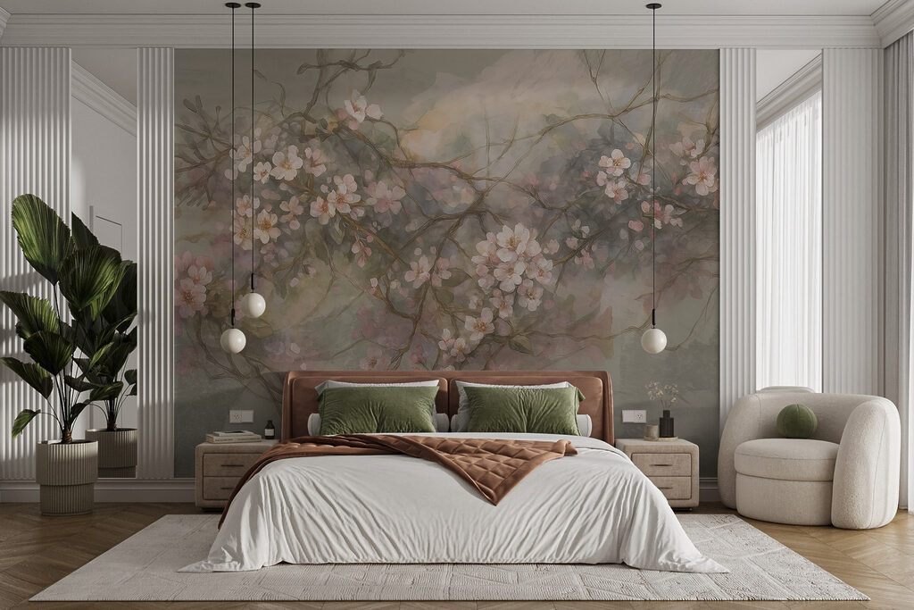 Painting of flowers on a branch