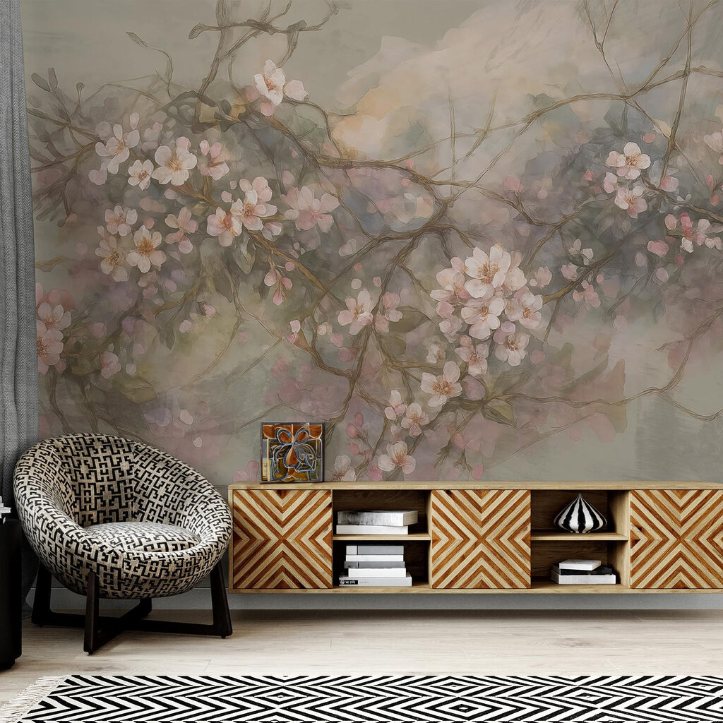 Painting of flowers on a branch