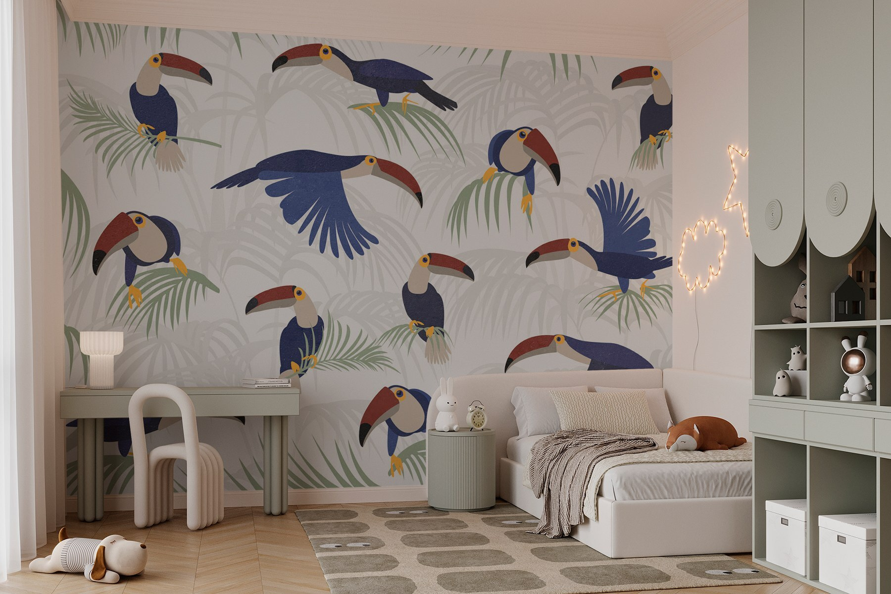 Pattern of birds and plants