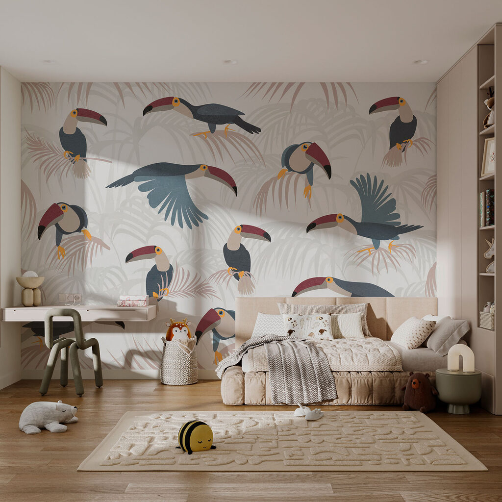 Pattern of birds and plants