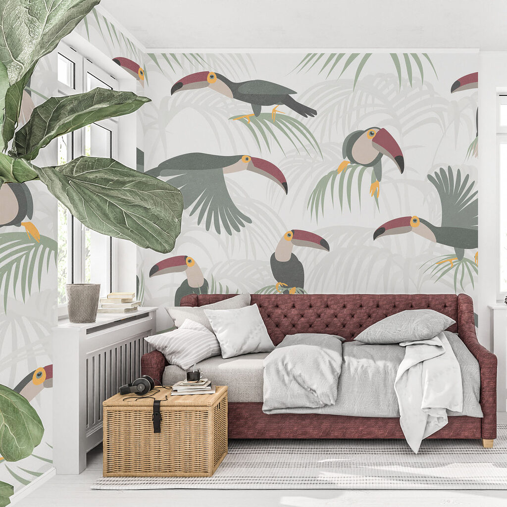 Pattern of birds and plants