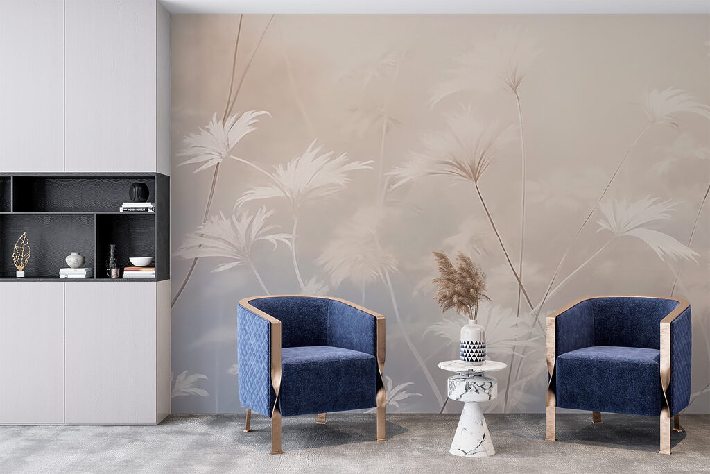 White flowers in a foggy environment